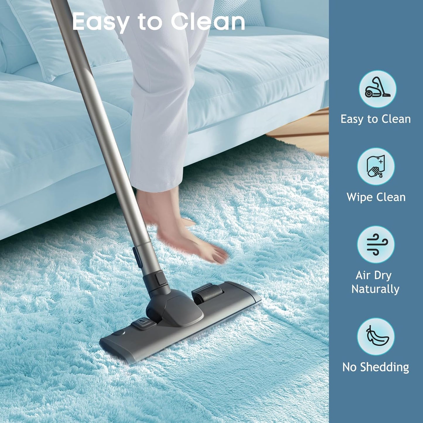 Ophanie Light Blue Area Rug - Large Shag Carpet for Living Room & Nursery | Soft, Thick Design