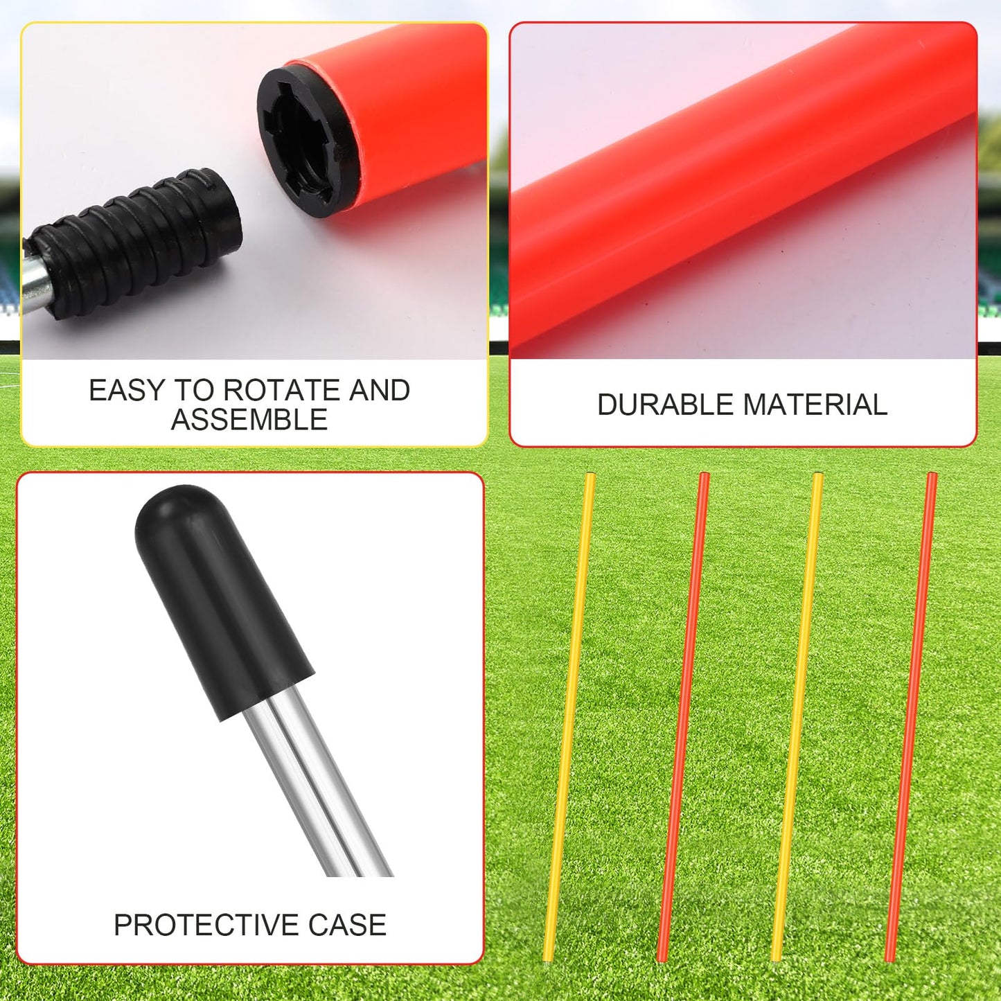 Silipull 4 Pcs Training Agility Poles 5ft Adjustable Poles Soccer Training Sticks Sports Speed and Agility Trainings Equipment for Football Sport Soccers Speed Trainings(Yellow, Orange)