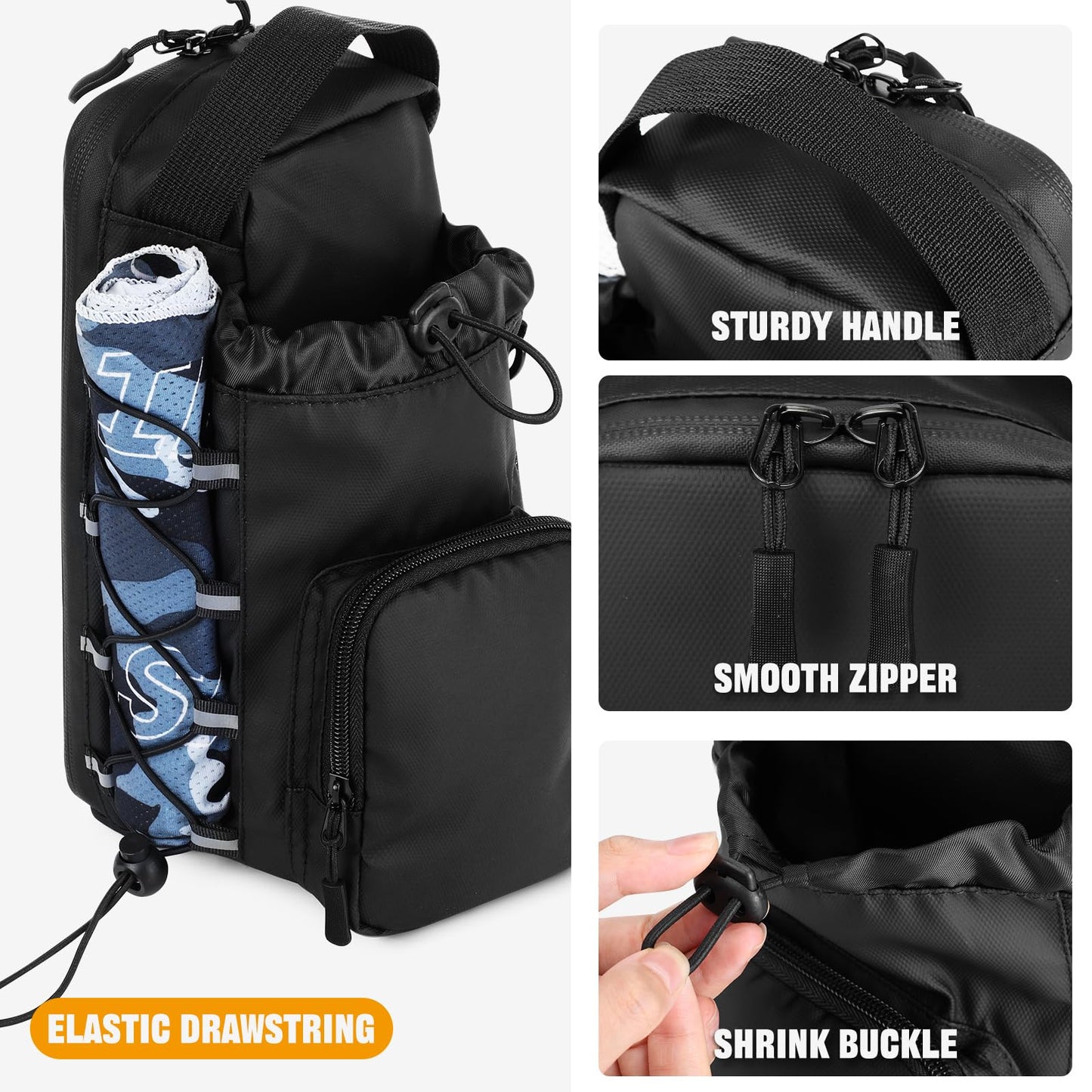 HUNTVP Magnetic Gym Bag Water Bottle Carrier Holder with Shoulder Strap & Phone Pockets, Magnetic Water Bottle Bag Pouch for Gym Fitness Essentials Accessories for Men and Women