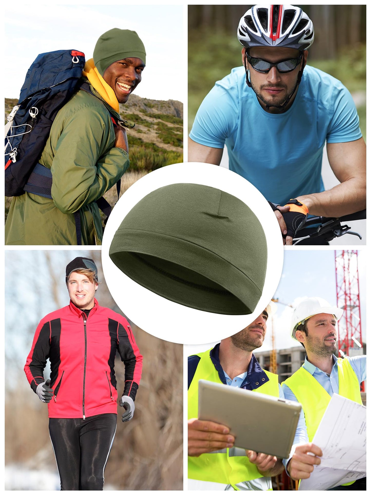 Syhood 4 Pcs Cotton Skull Caps for Men Women Breathable Beanie Thin Sleep Hat Night Running Cap Helmet Liner for Cycling Gym(Army Green, Navy Blue, Black, Dark Blue,Solid Style)