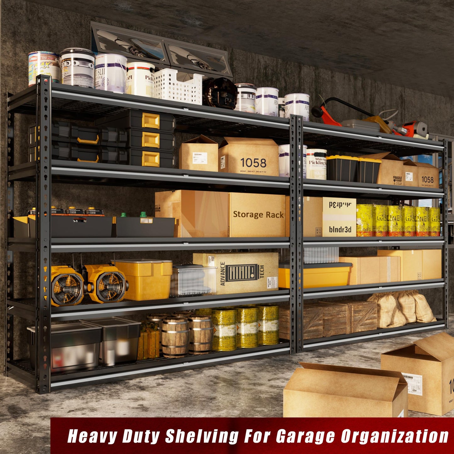 VDEVY 48" W Garage Shelving Heavy Duty,5-Tier Storage Shelves,3030LBS Adjustable Metal Shelving Units for Basement, Kitchen,Commercial,Warehouse,Pantry, 48" W x 72" H x 24" D