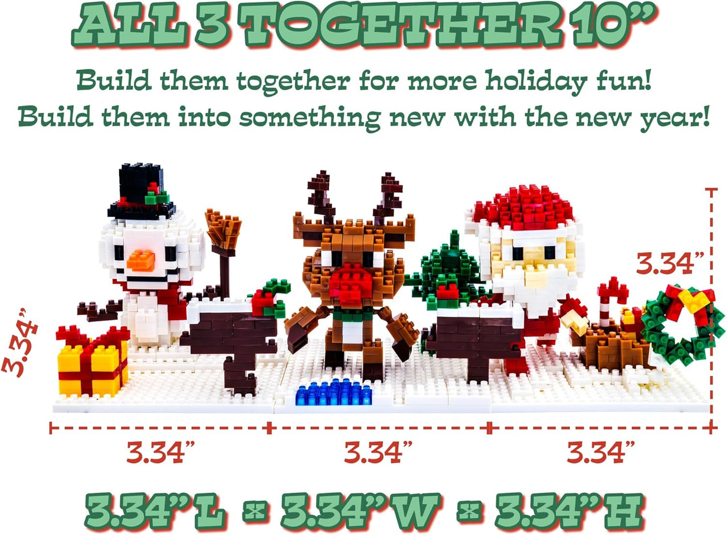 Toysmith Christmas Mini Blocks 3-Pack - Holiday-Themed STEM Building Set for Kids - Build Santa, Snowman & Reindeer
