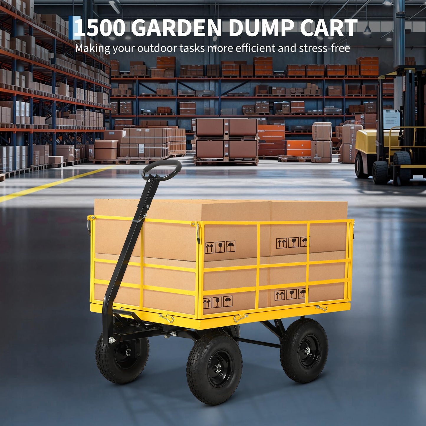 Heavy Duty 1500 Lbs Capacity Mesh Steel Garden Cart Folding Utility Wagon with Removable Sides, Garden Cart on Wheels for Gardening Soil, Tools, and Plant Transport