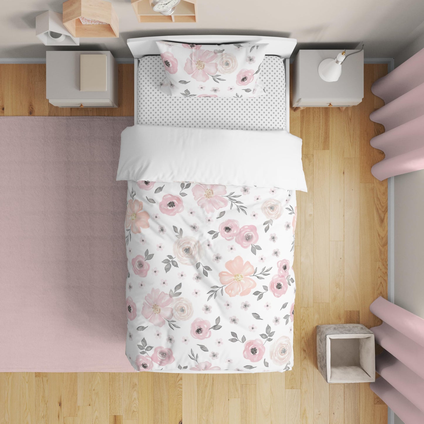 Sweet Jojo Designs 5-Piece Toddler Bedding Set (Pink/Grey Boho Floral) for Girls, Kids incl. Bed in a Bag Comforter, Blanket, Pillowcase, Sham & Sheets (Watercolor, Elegant Rose, Farmhouse, Nature)