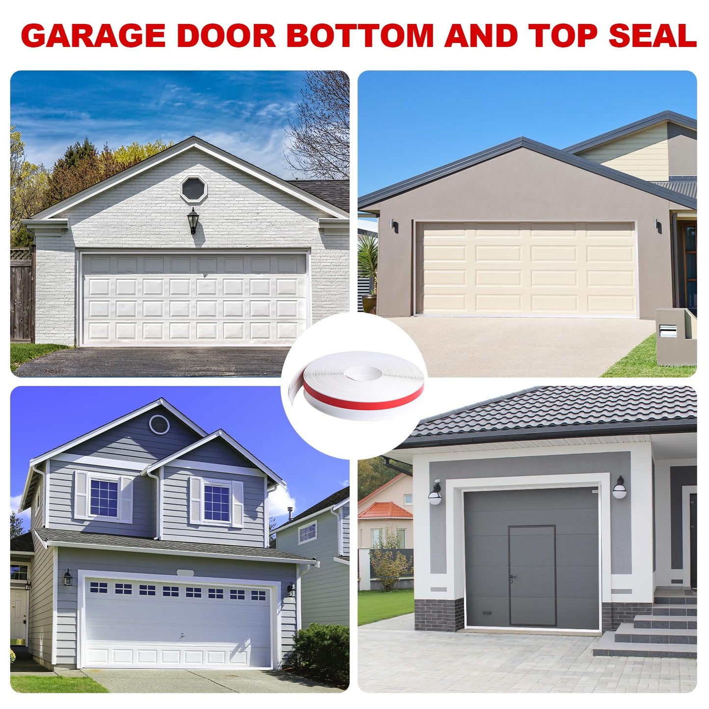 DGSL Garage Door Seal Top and Sides Seal Strip,42Ft Weather Stripping Garage Door Trim Seal Weatherproofing Garage Door Seals with Nails(White)