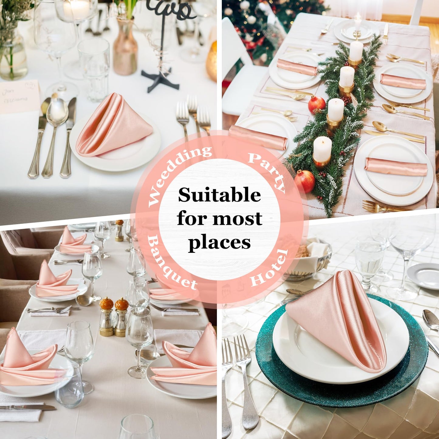 Bailarina 80 Pack Rose Gold Satin Napkins,17x17 Inches Wedding Napkins Square Soft Silky Table Napkins Bulk Decorative Elegant Cloth Napkin for Party Decoration, Banquet,Wedding,Graduation