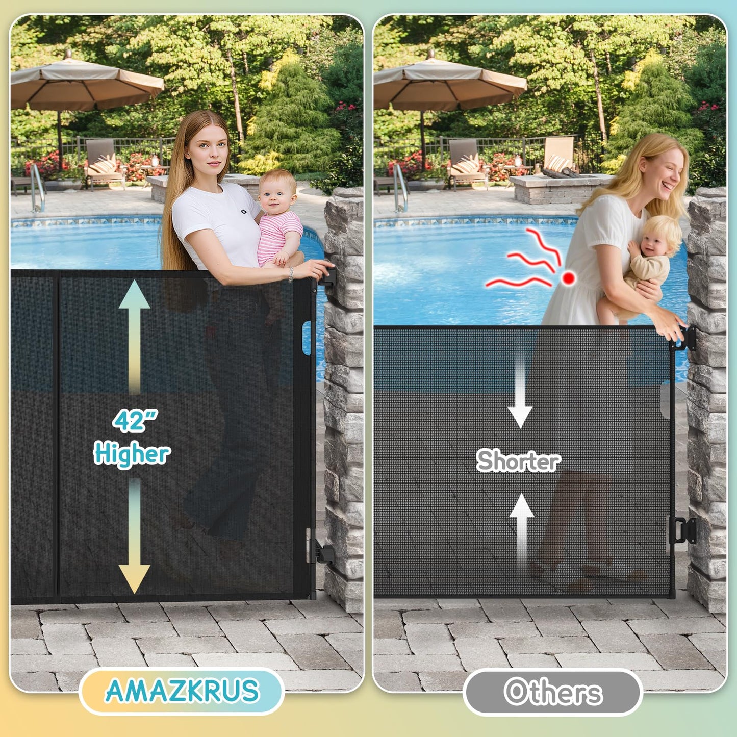 200'' Retractable Baby Gates Extra Wide, 42'' Extra Tall Retractable Dog Gate, 16 FT Black Indoor/Outdoor Retractable Gate with Reinforcement Rods for Garage, Doorways, Stairs, Decks, Driveway, Patio