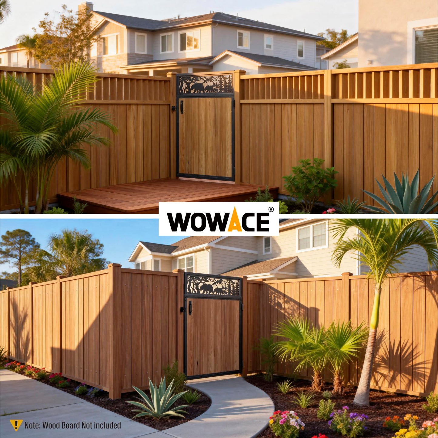 WOWACE 4x5FT Fence Gate Frame Kit 201 Stainless Steel Heavy Duty Garden Gates Anti-Sag Backyard Front Gate Reinforcement Hardware, Left/Right Mount (No Wood Planks Included)