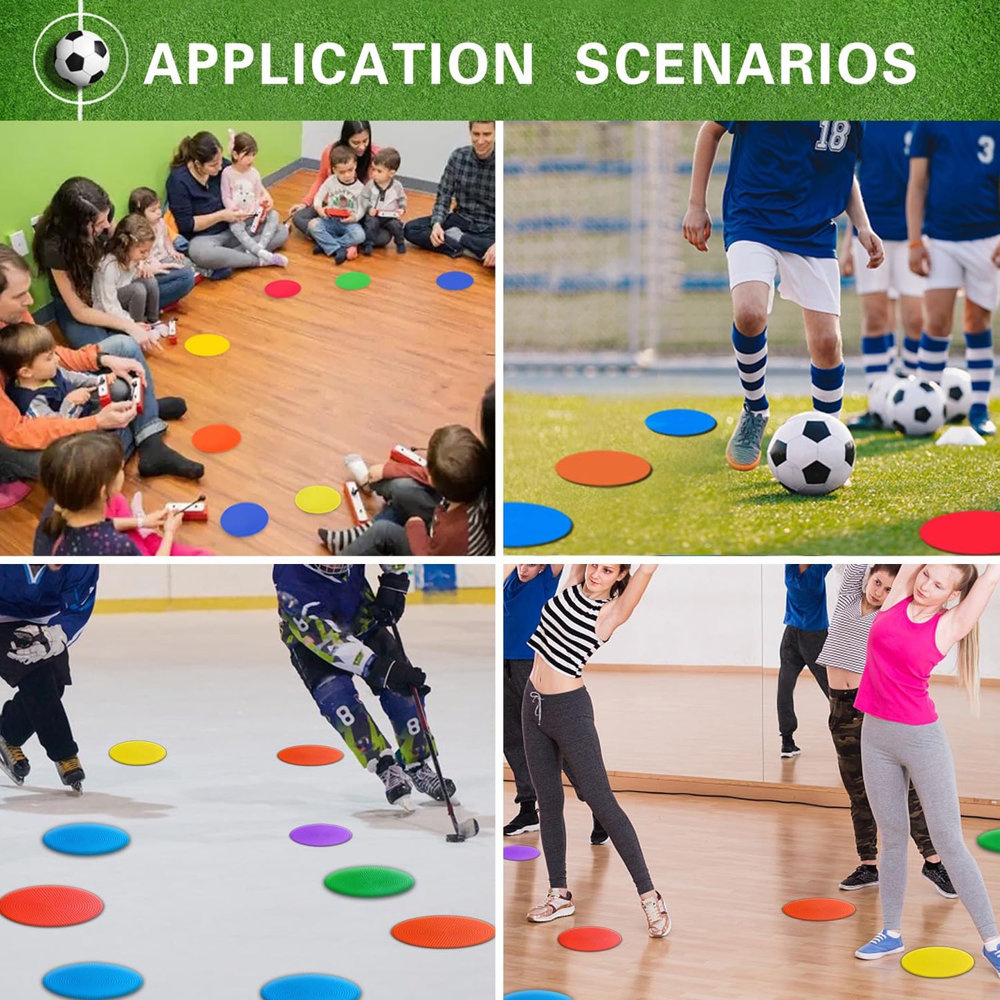 PIKZH Poly Spot Markers 4 inch 24 Pcs Non-Slip Rubber Agility Training Markers Floor Dots Flat Field Cones for Football, Soccer, Basketball, School Exercise Drills, Gym Dance Practice TPE