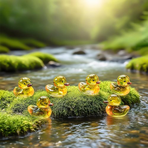 H&D Hyaline & Dora Mini Yellow Glass Duck Figurines - 6 Pcs Collectible Sculptures for Home Decor | 1.3 x 1 Inch