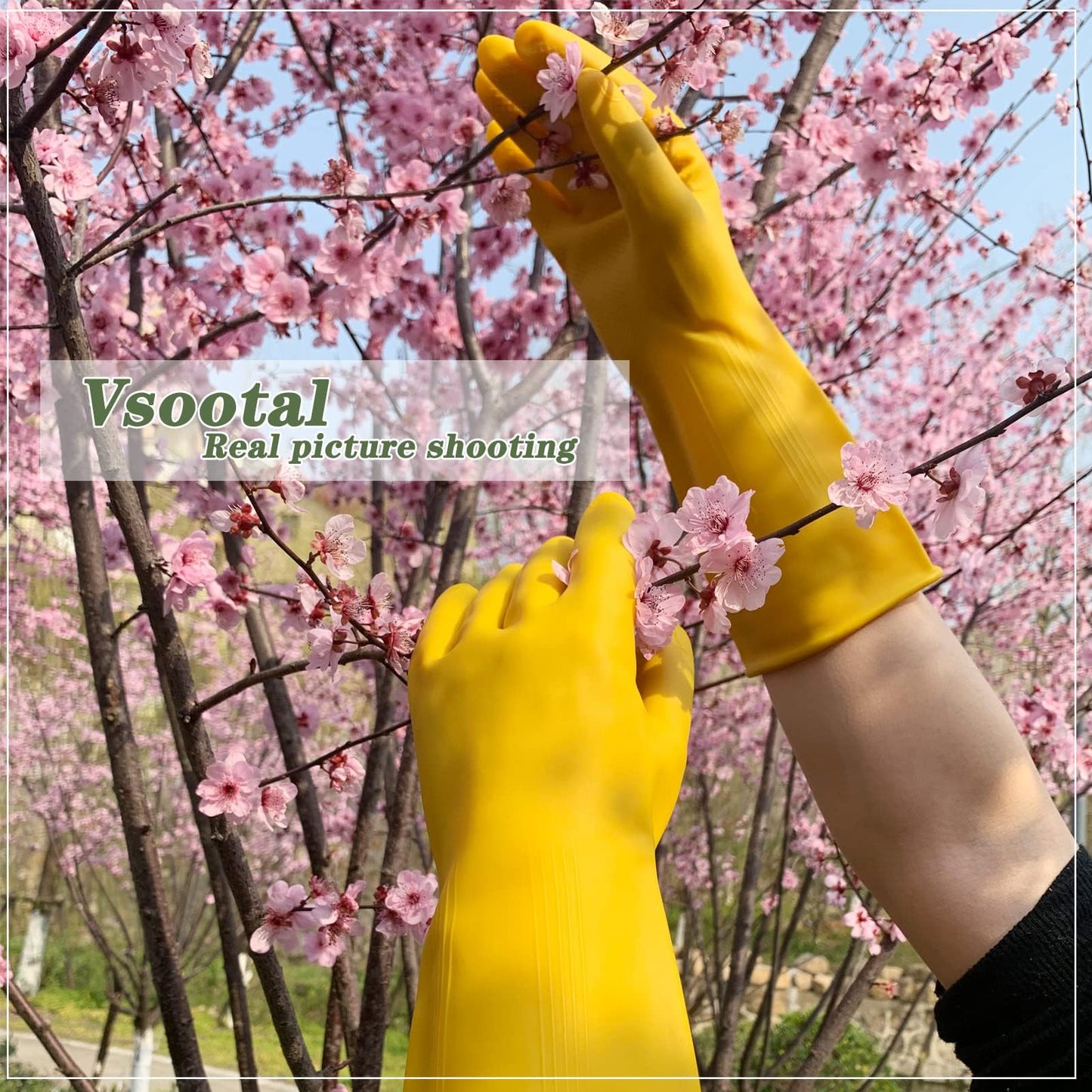Vsootal 8 Pairs Reusable Household Cleaning Gloves, Rubber Kitchen Dishwashing Gloves,Extra Thickness, Long Sleeves, for Washing Dishes, Pet Care(X-Large, Yellow)