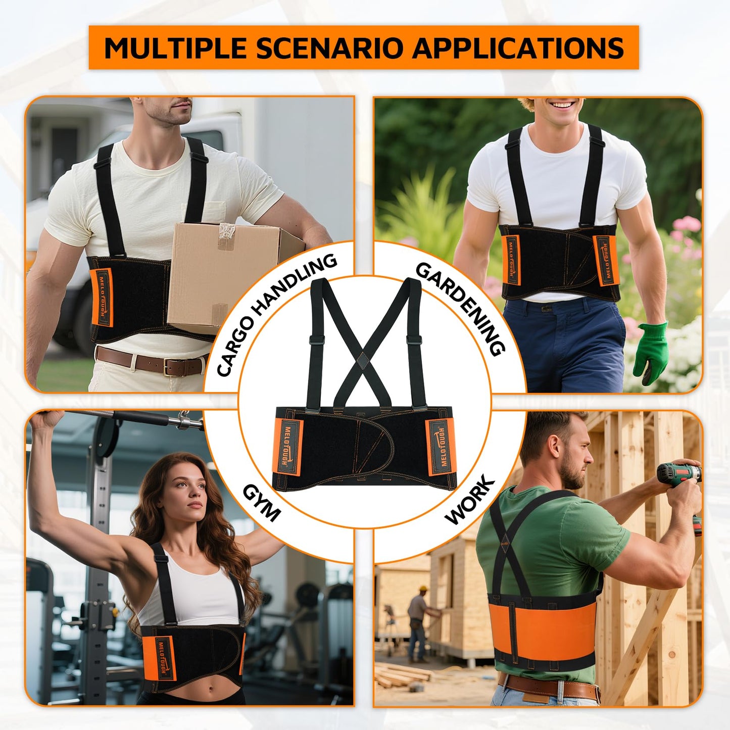 MELOTOUGH Back Brace for Men Lower Back,Back Brace for Work,Back Support Belt with Suspenders,Lower Lumbar Support for Heavy Lifting, Removeable Straps for Construction, Warehouse L/XL,Gifts for Men