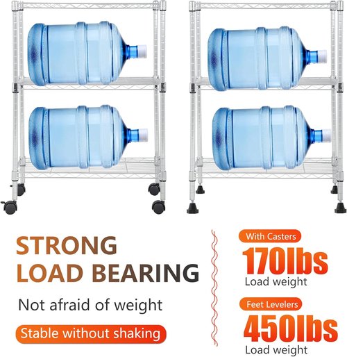 BestOffice 3-Tier Wire Storage Shelves with Wheels - Heavy-Duty Metal, Adjustable Racks | Chrome | 23x13x31 | Holds Up to 170 lbs | No-Tool Assembly for Home & Garage