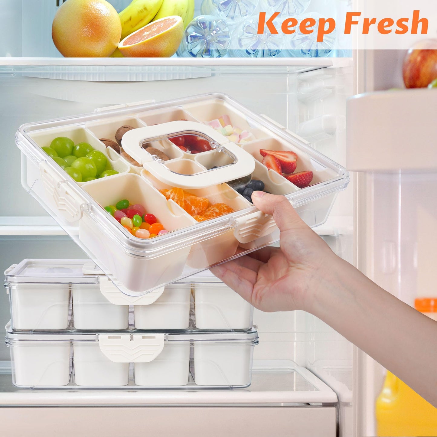 TCHZA Snackle Box Container, Dishwasher Safety - Divided Serving Tray with Lid and Handle, Charcuterie Board for Portable Snack Platters - Clear Organizer for Fruits Snacks,Perfect for Road Travel