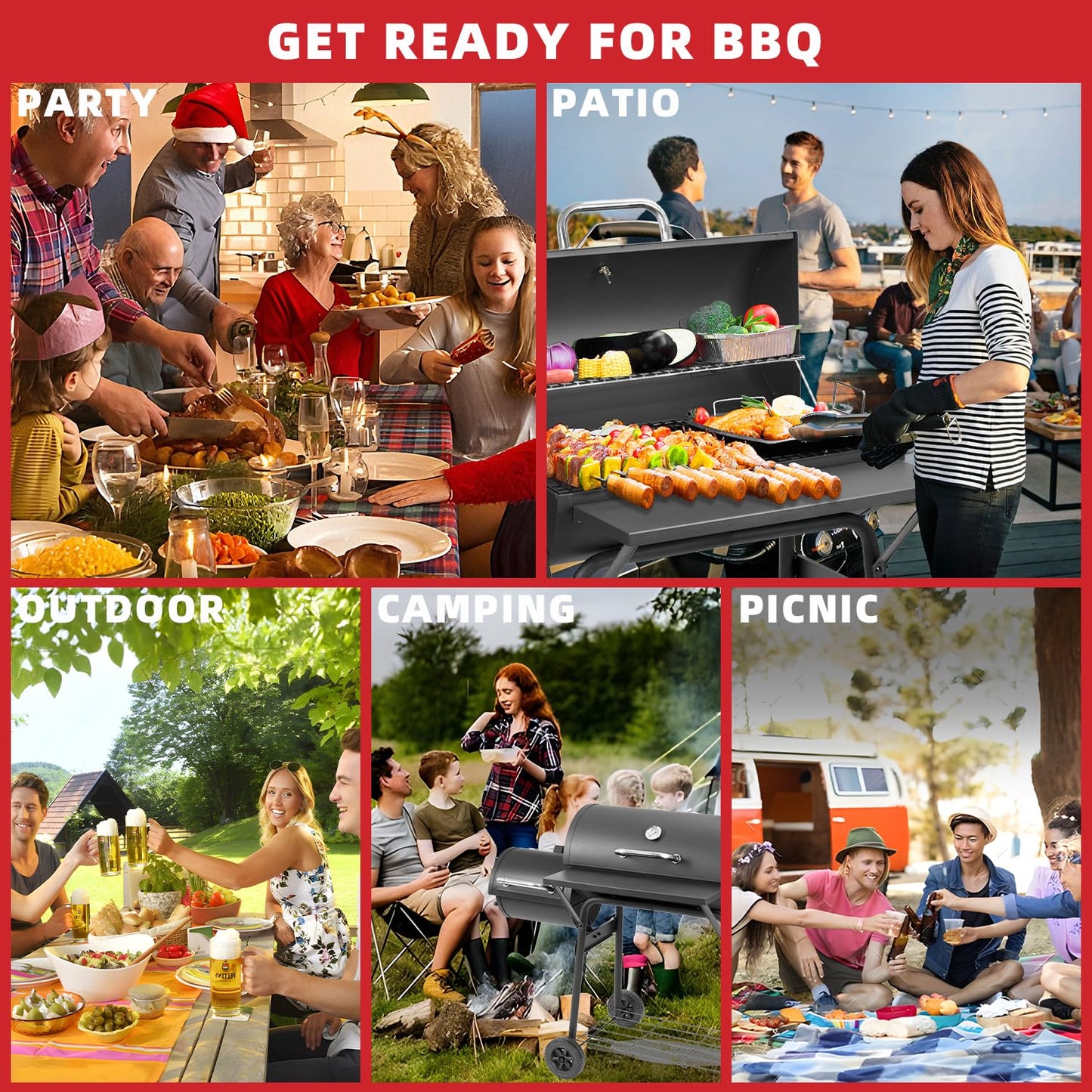 Kendane Barrel Charcoal Grill with offset smoker,550 Square Inches Cooking Area, Outdoor BBQ Grill with Front Shelf, Perfect for Backyard, Patio Parties and Picnics.