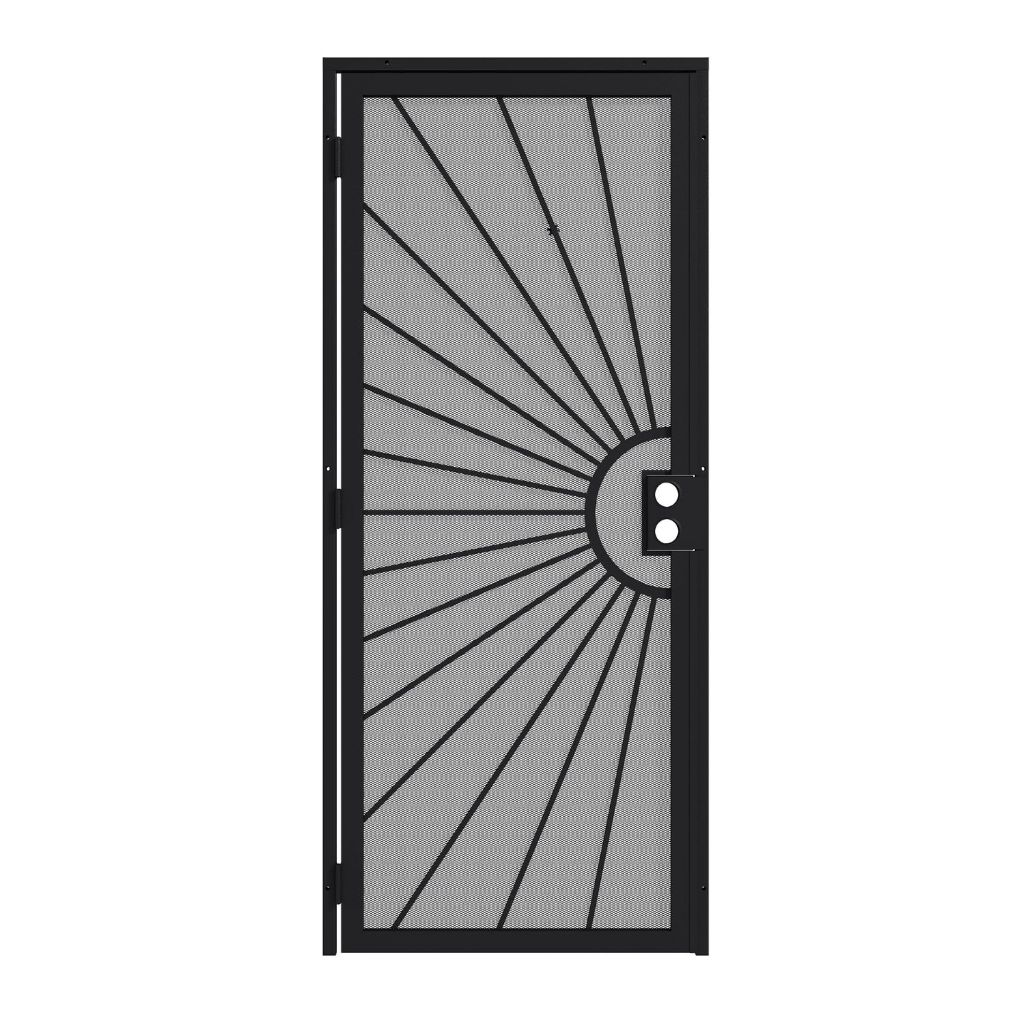 JUBEST 32 in. x 80 in. Security Door, Exterior Front Entry Door, Outswing Steel Security Door with Perforated Metal Screen, Powder Coated Black, Lock Not Include
