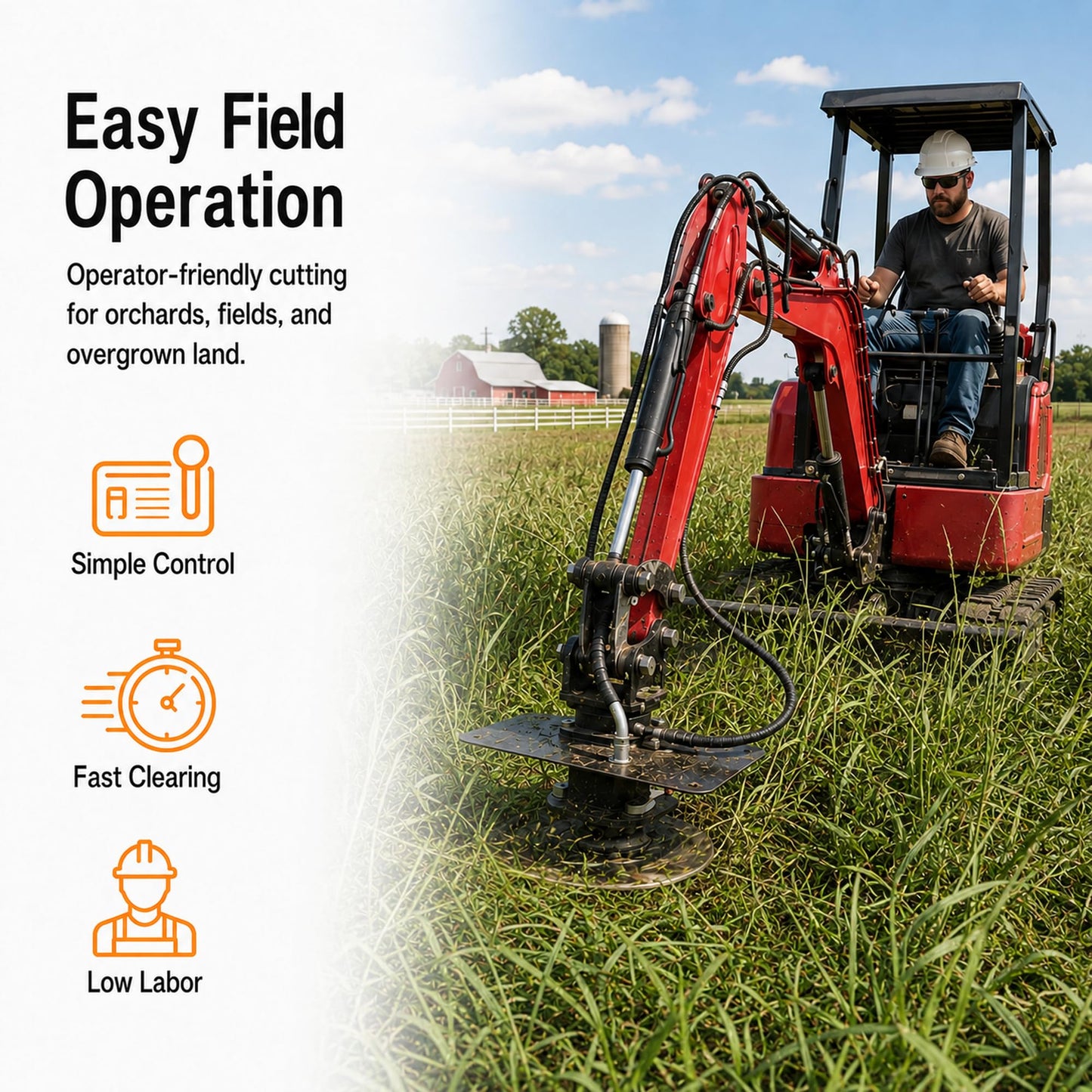 Echo Ridge Generic Hydraulic Mini Excavator Grass Cutter Attachment - Heavy-Duty Steel Mower Accessory for 0.8-2 Ton Mini Excavators (Includes 8 Blades)