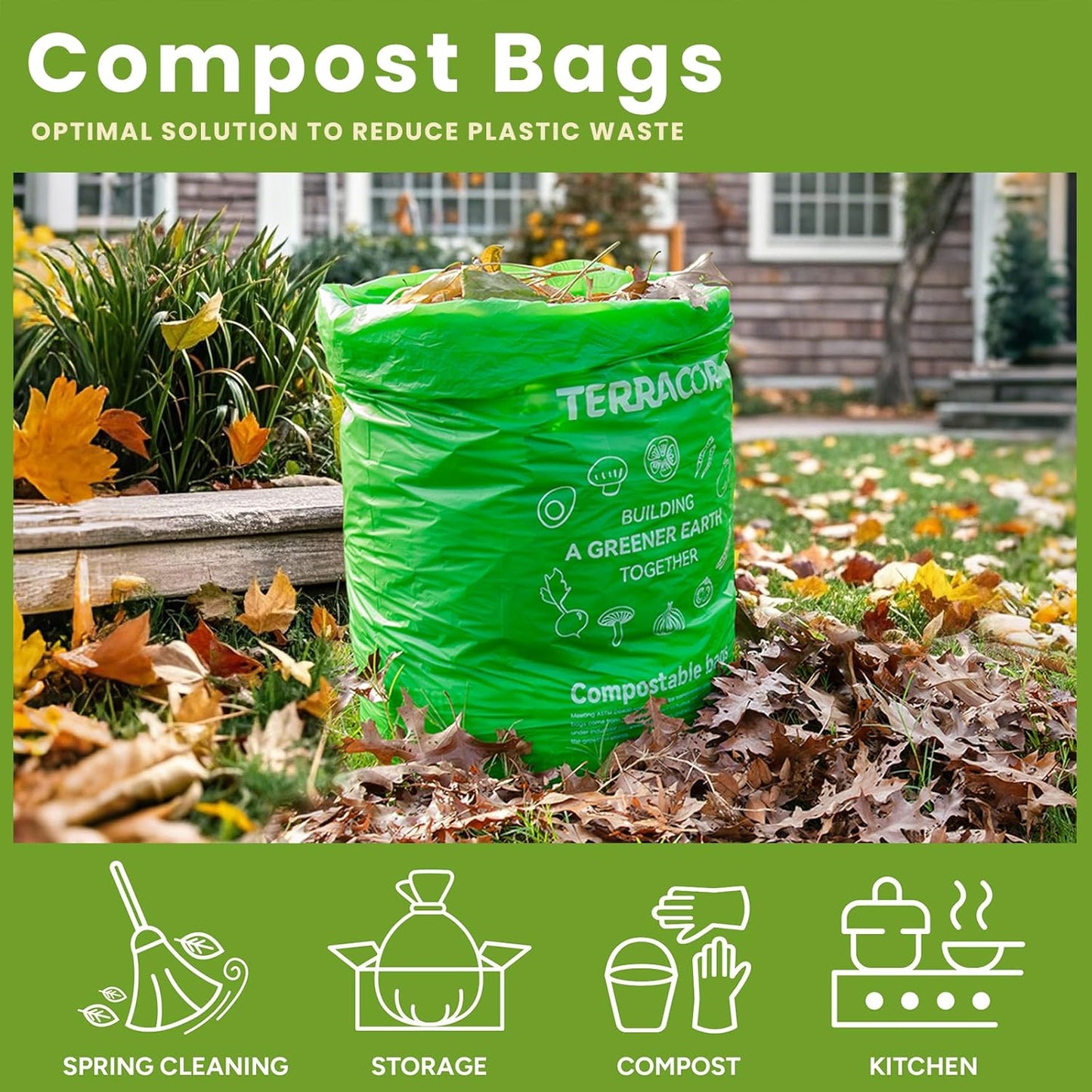 Skiennix 13 Gallon Compostable Trash Bags - Heavy Duty Kitchen Waste Bags | 50 Count, BPI Certified
