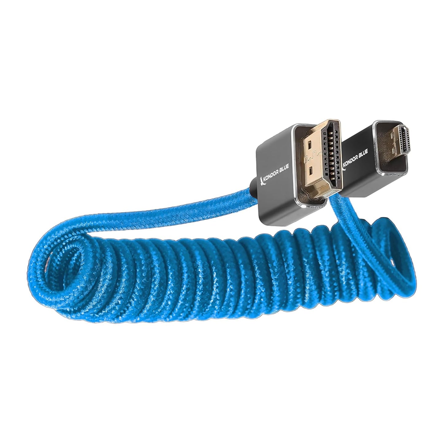 2.0 12-24 4K 60Hz 18Gbps 3D, KONDOR BLUE | Micro HDMI (Type D) to Full HDMI (Type A) Coiled Cable Braided | HDR