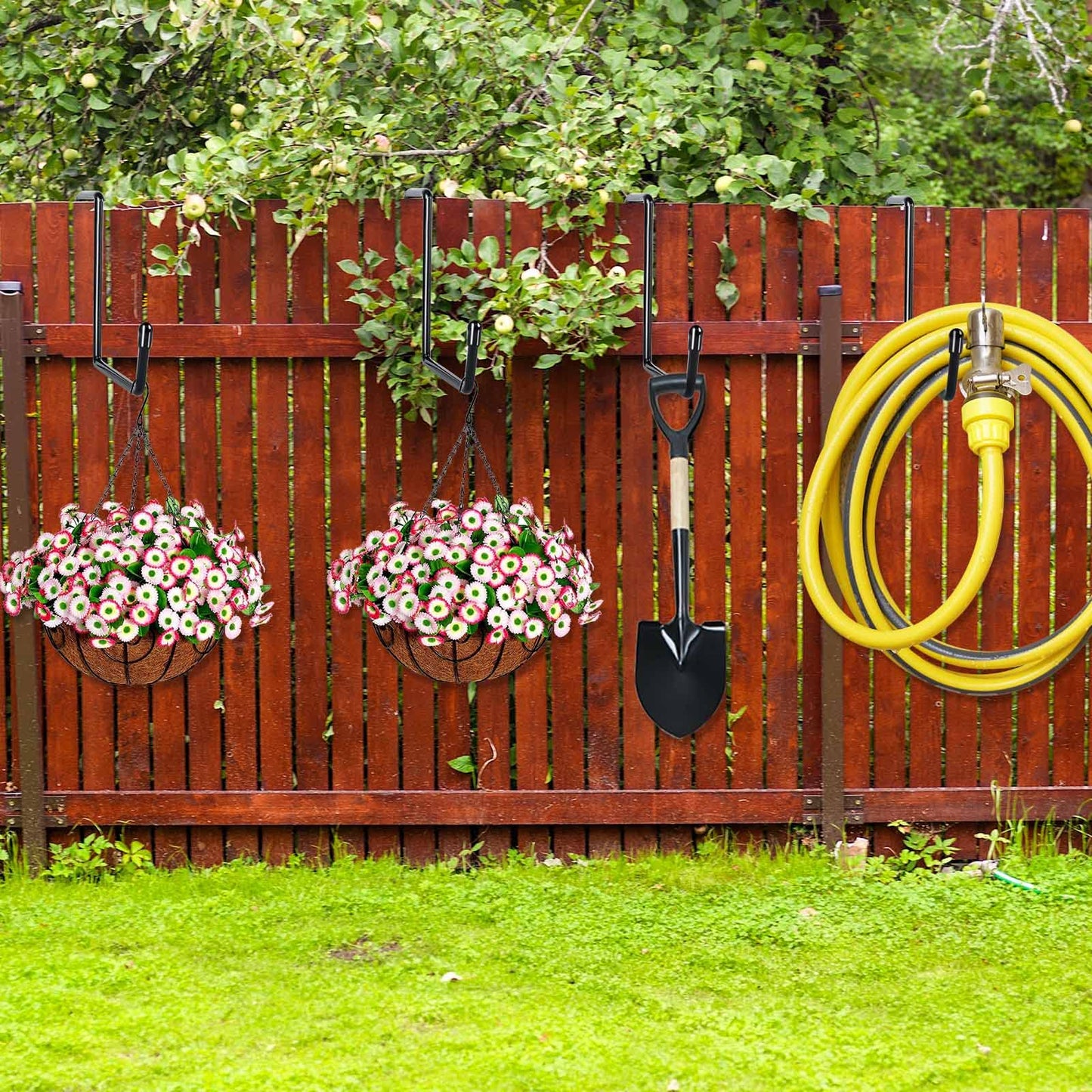 DINGEE Vinyl Coated Heavy Duty Large Hooks for Hanging,Rafter Hanger Hook,Garage Bike Hooks,Ladder Hooks Storage Organizer,Large Object,Tools,Hose,Ropes and Pool Equipment Hooks Black 4 Pack