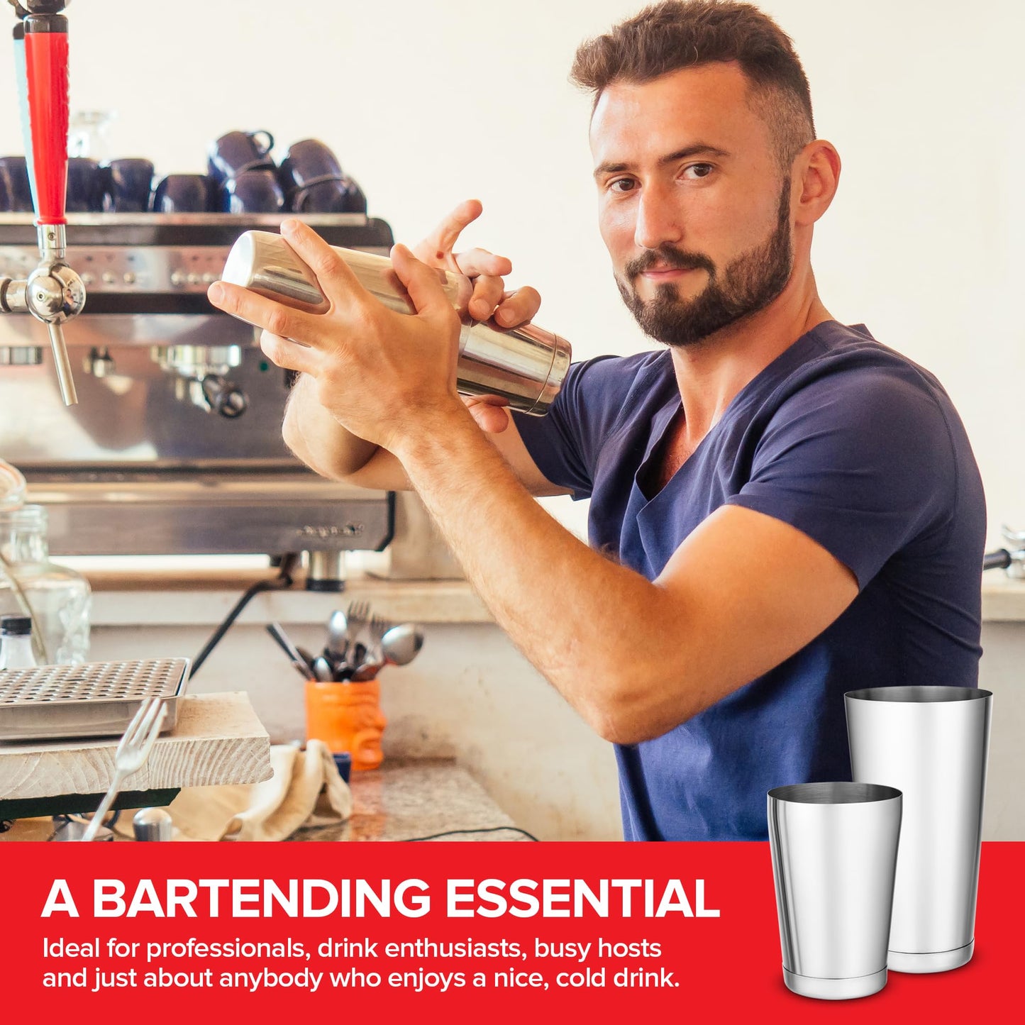 Boston Cocktail Shaker, Drink Mixing Set (18oz & 28oz) Weighted Stainless Steel Shaker Tins, Cocktail & Martini Mixed Drink Shakers, Essential & Professional Bar Tools For Bartending