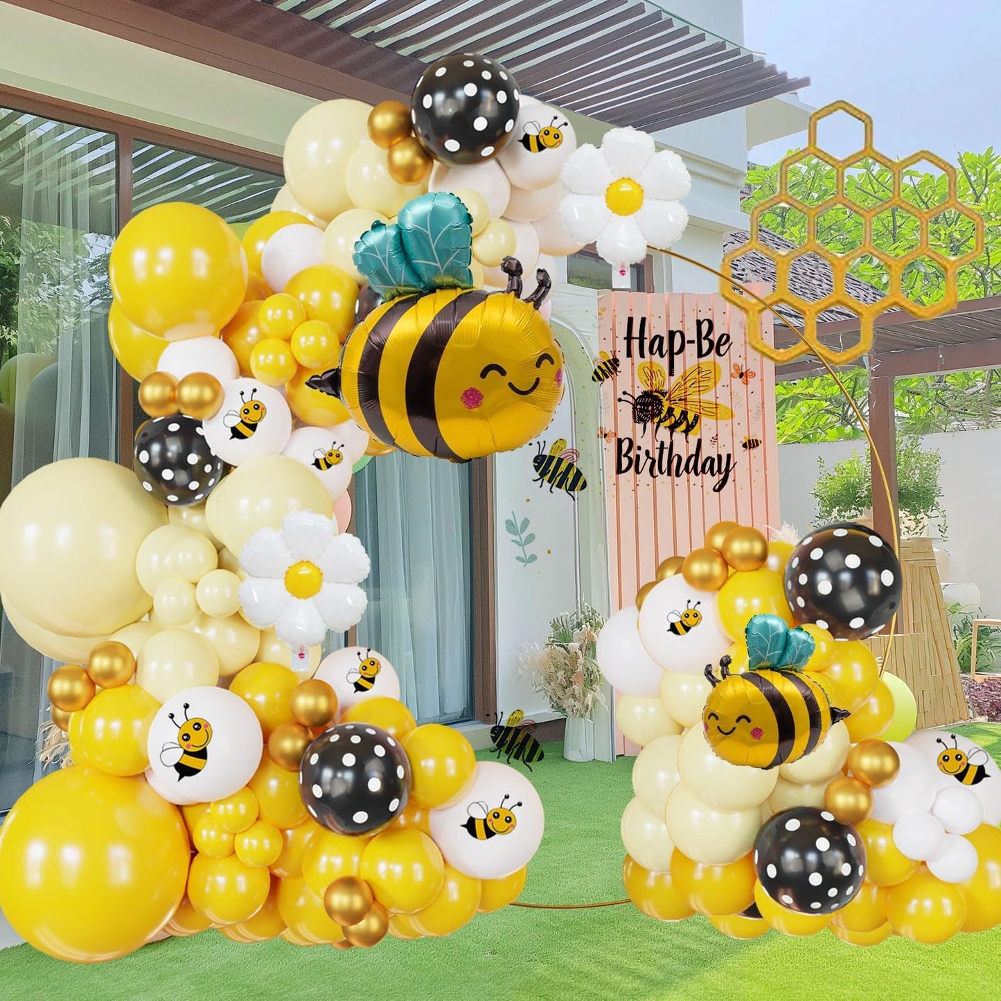 Bumble Bee Balloon Garland Kit - 135 Pcs Yellow, Black & White Arch for Baby Showers & Birthday Parties