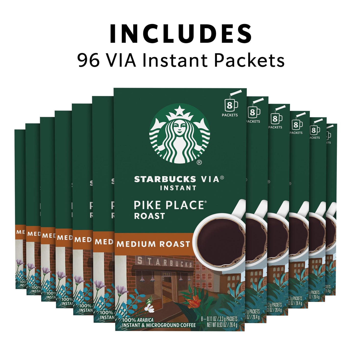 Starbucks VIA Instant Coffee Packets, Single Serve, Medium Roast Coffee, Pike Place Roast, 96 Packets