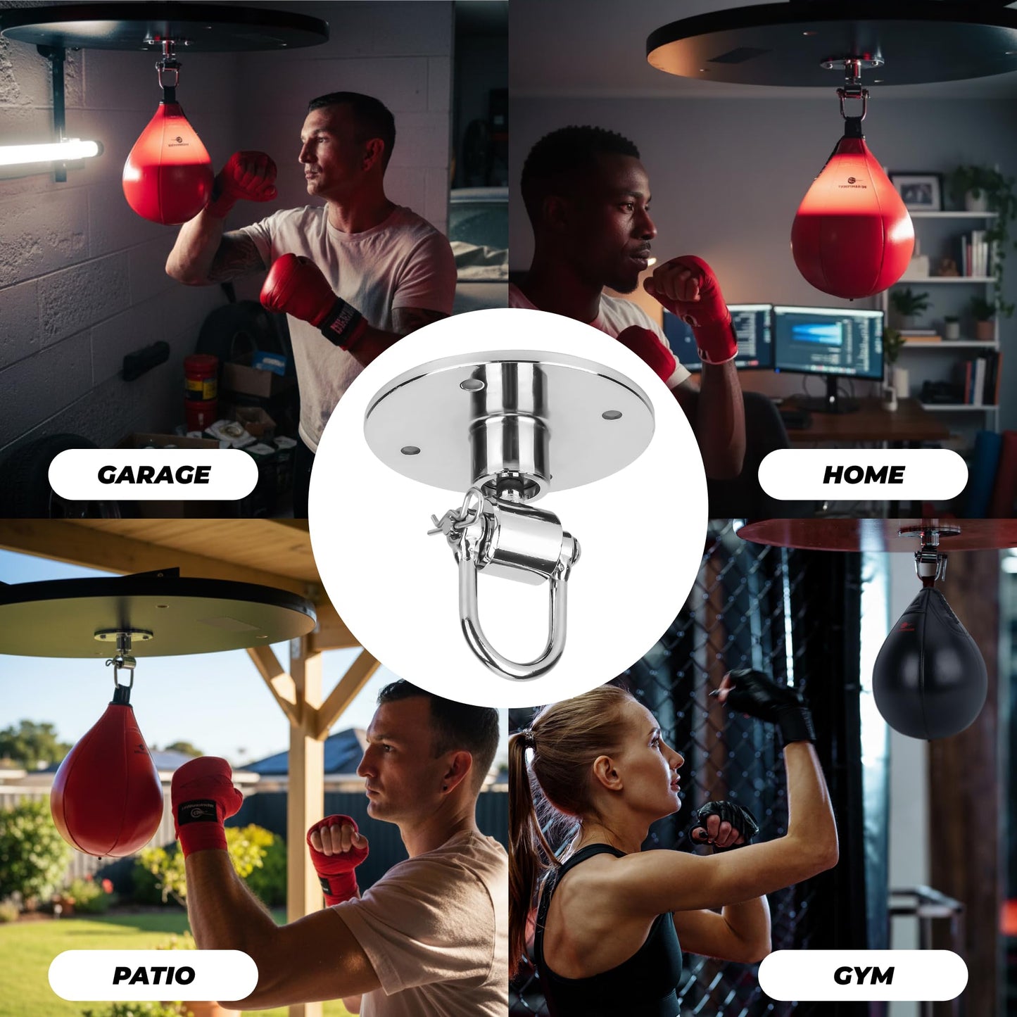 Boxerpoint Stainless Steel Speed Bag Swivel Kit - Professional Universal 4-Bolt Base Speedbag Mount Hardware Set - 360° Smooth Rotation Hanger Boxing Equipment for Home Gym Fitness Enthusiasts