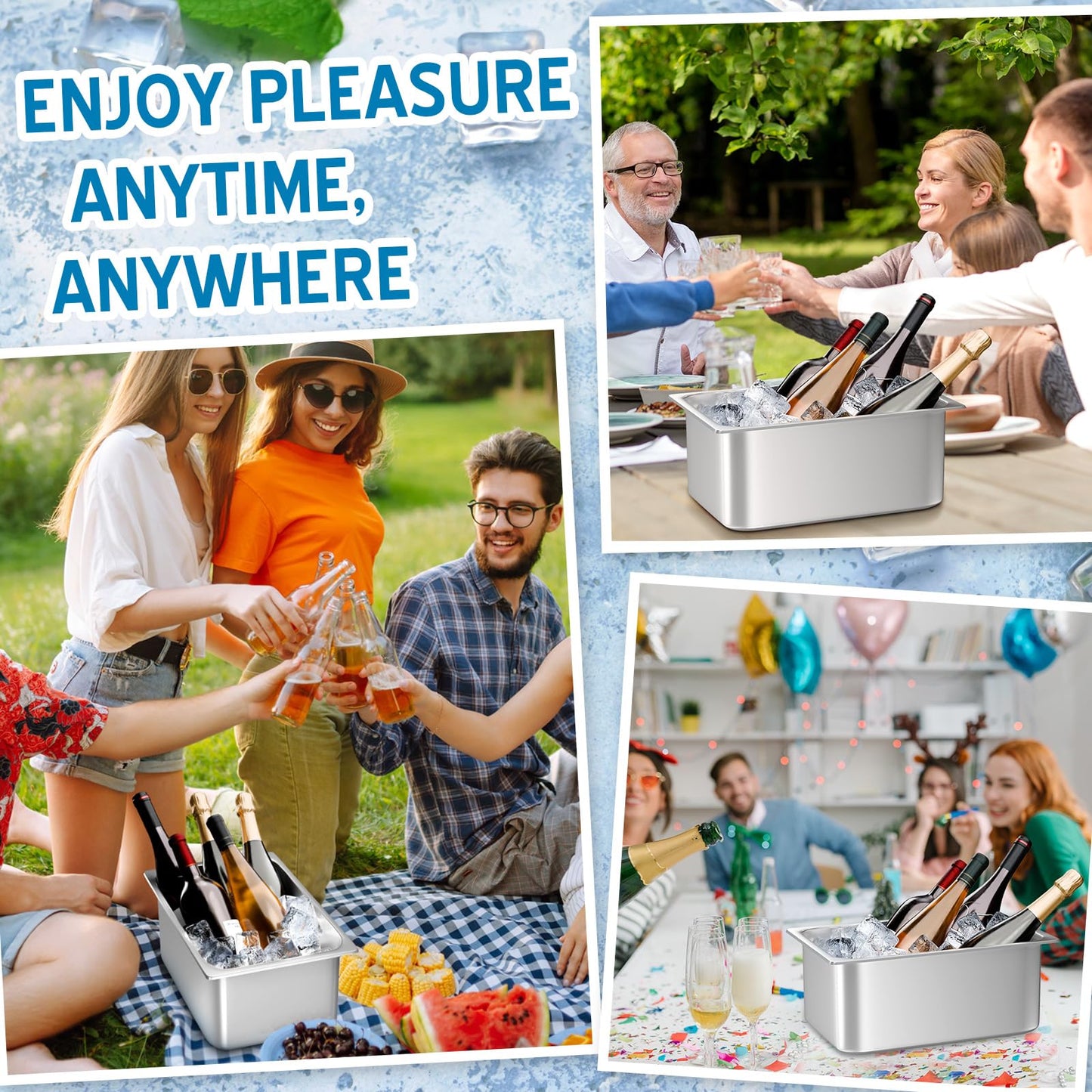 meekoo 2 Pack Ice Buckets for Freezer Wine Beer Champagne Bucket Stainless Steel Bin for Freezer Metal Drink Buckets Cocktails Wine Cooling for Mimosa Bar Supplies (9 Liters)