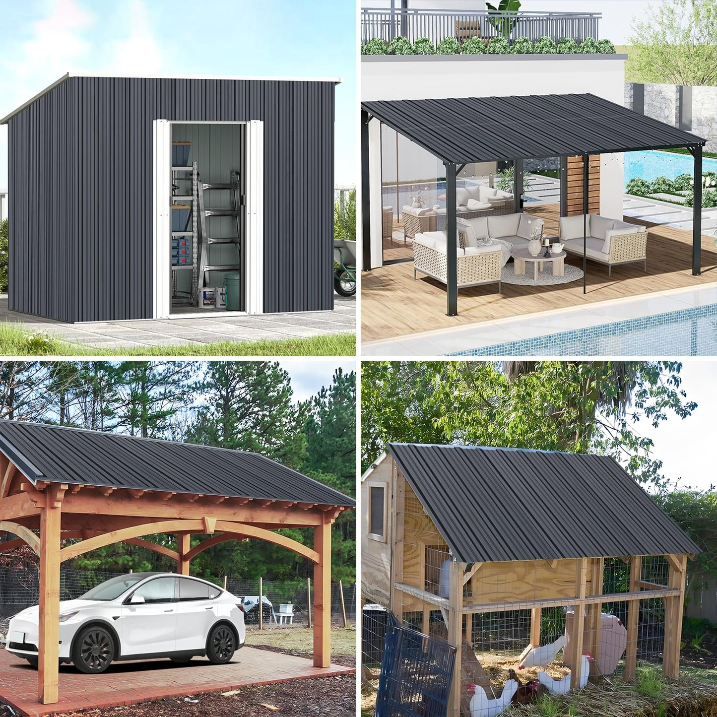Metal Roofing Panels - 20 Pcs Waterproof Heavy Duty Metal Roof Panels Galvanized Steel Corrugated Tin Roof Panel for Carports Tool Sheds Patio Porch Pergola, Easy to Install Grey, 42.52x17.7in