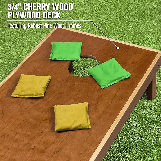GoSports 4 ft x 2 ft Commercial Grade Cornhole Boards Set - Natural Wood Cornhole Boards, Choose from Different Bean Bag Color Combinations - Gold & Bright Green