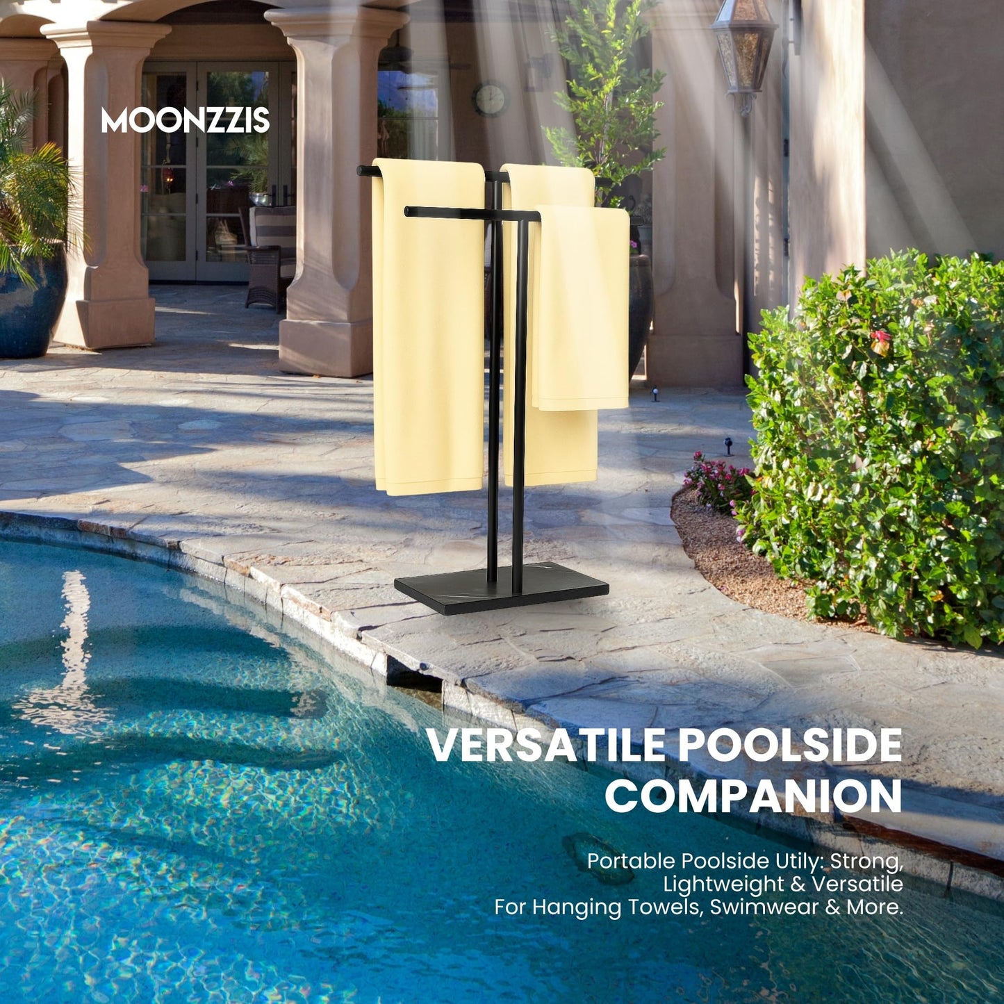 MOONZZIS 40" Standing Towel Rack - Floor Double-T Shape Bath Sheet Holder, Standing Towel Racks for Bathroom, Free Standing Towel Rack, Matte Black Finish, Marble Type Base 6.6lbs
