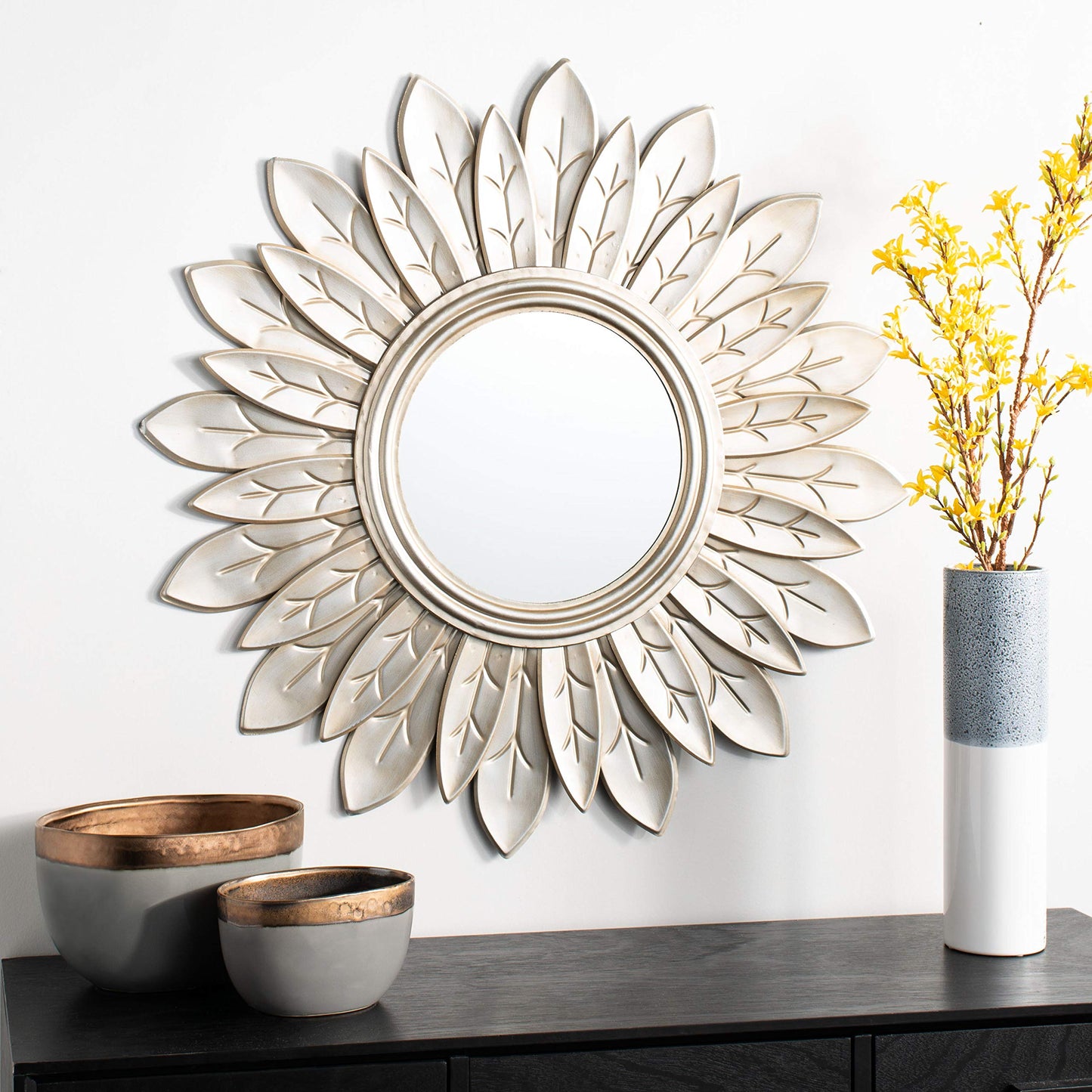 Safavieh Home Alba Champagne Flower Sunburst 30-inch Decorative Accent Mirror