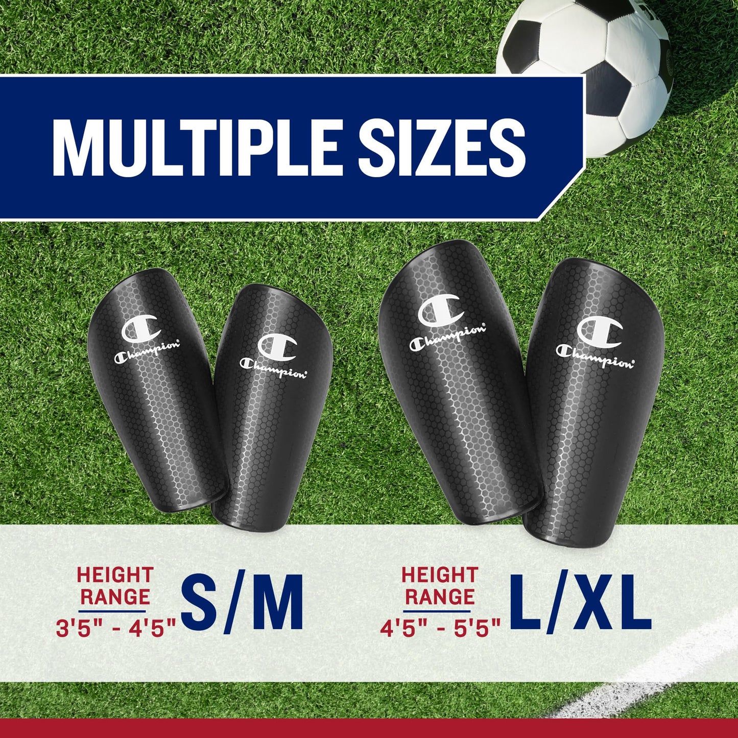 Champion Defender Elite Youth Soccer Shin Guards (S/M, Black), Slip-in Curved Plastic Plate and EVA Foam Interior for a Contoured Fit, for Boys/Girls Soccer Game