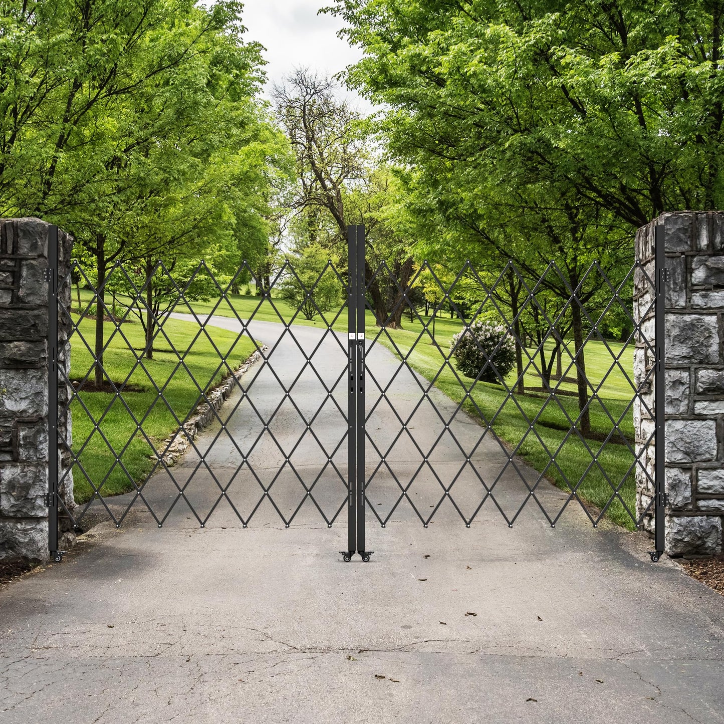YITAHOME Double Folding Security Gate, 85" H x 150" W Accordion Gate, Flexible Expanding Security Gate, Retractable Fence Metal Safety Gates, 360° Rolling Barricade Gate, Scissor Gate with Padlock