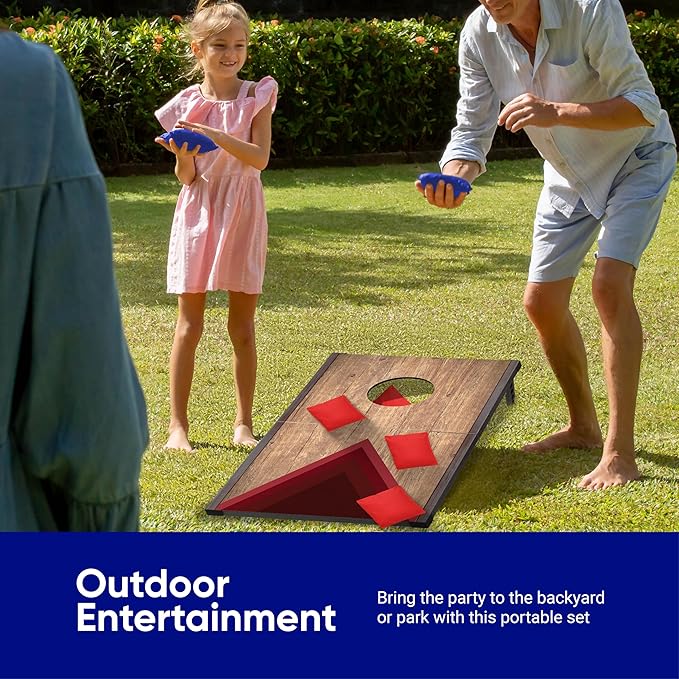 Portable Cornhole Board Set 24"x15", Foldable Wooden Travel Size Corn Hole Game Sets, Incl 2 Boards 8 Canvas Bean Bags, Indoor & Outdoor Lawn Toss Games Activity, for Kids Teens & Adults