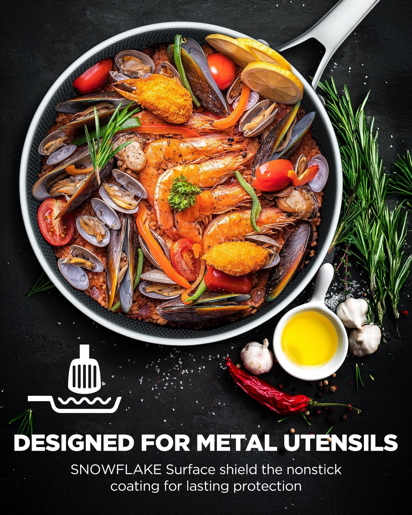 Yonida Non Stick Frying Pans, 12-inch with Lid, Hybrid Fajita Pans Nonstick,non stick Skillets Stainless Steel, Dishwasher & Oven-Safe, Induction Compatible Cooking Pan, PFOA Free Cookware