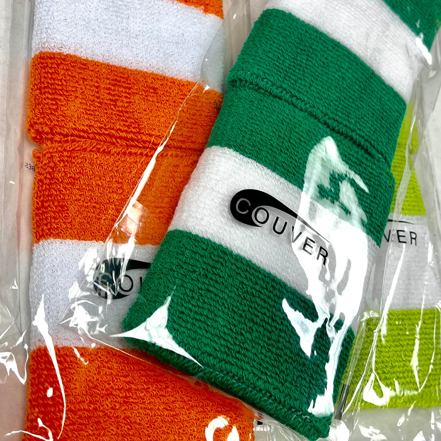COUVER Sweatband Set (3-Pack) - Cotton Terry Cloth Sports Headband & Wristbands - Moisture Wicking for Basketball, Tennis & Fan Gear, White/Purple