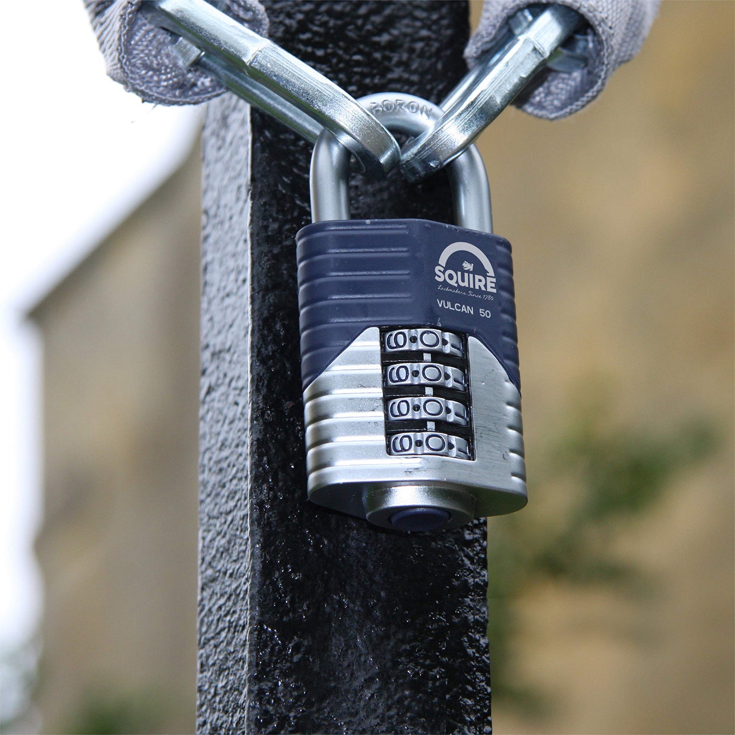 Squire Heavy Duty Padlock (Vulcan Combi 50) - Toughest Open Shackle - 4 Wheel Vulcan Padlock - Steel Cast Alloy for Corrosion Resistance - Weatherproof Lock for Home, School & Shed (Blue, 2")