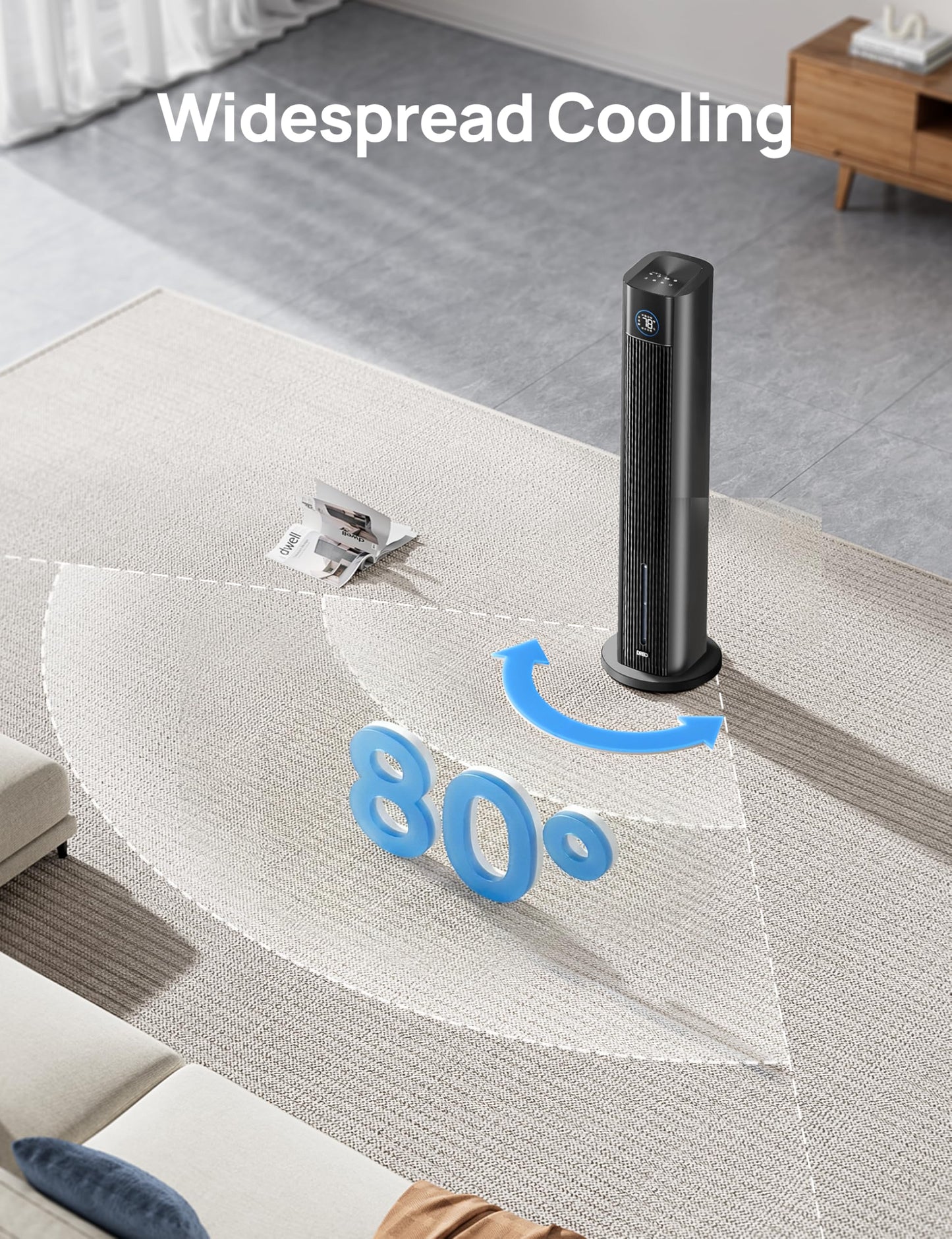 DREO Evaporative Air Swamp Cooler, 43" Cooling Fans that Blow Cold Air 2026 Upgraded, 80ยฐ Oscillating Floor Fan for Bedroom, Easy Cleaning, APP Control, Ice Packs, 4 Speeds & 4 Modes, 12H Timer, Black