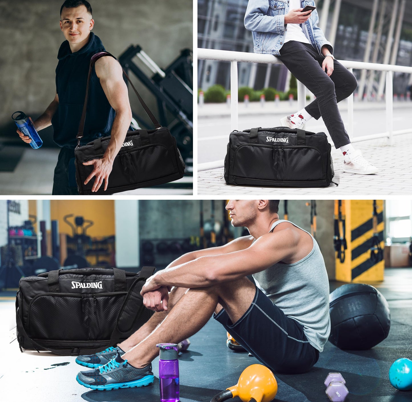 Spalding Gym Bag for Men & Women Duffle Bag with Wet & Shoe Compartment - 55L Capacity Large Workout Bags for Travel, Sports
