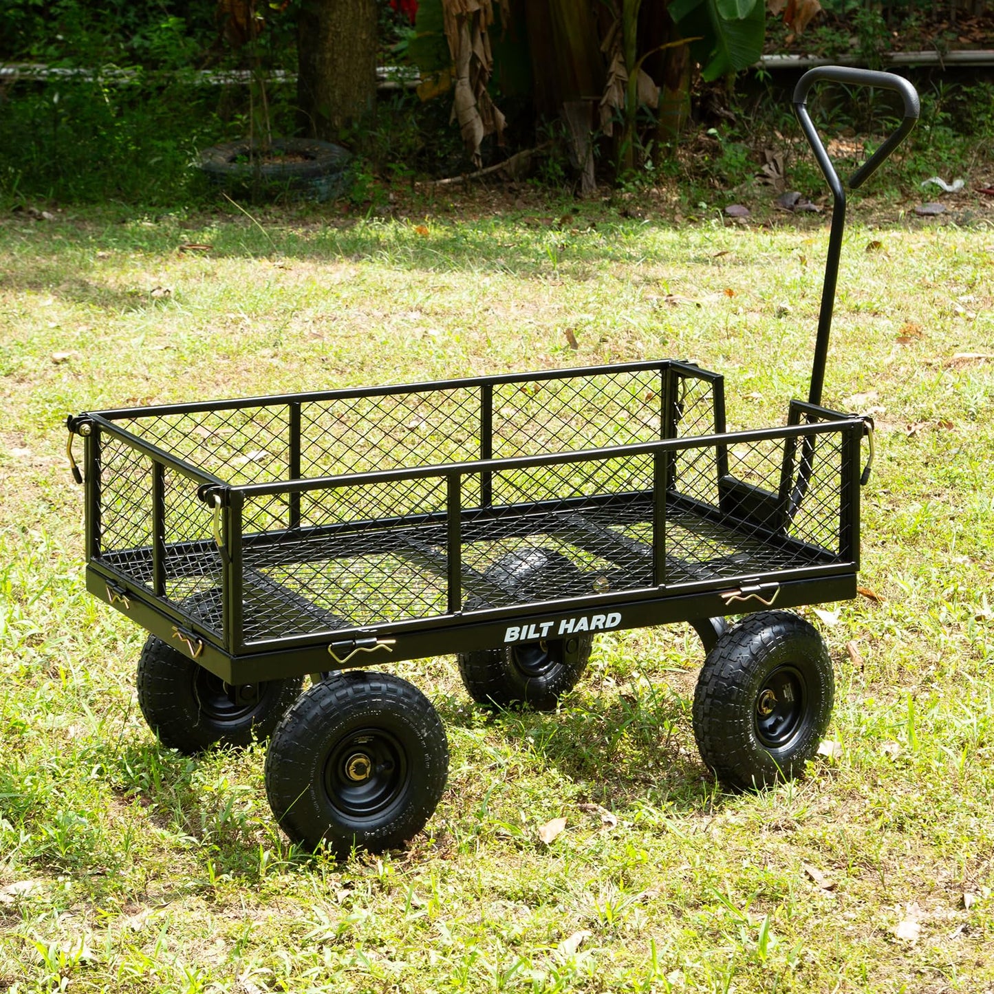 BILT HARD Heavy Duty 880 Lbs Capacity Mesh Steel Garden Cart, 4 Cu.Ft Heavy Duty Garden Cart with 180° Rotating Handle, Removable Sides, All Terrain Wheels, Capacity Utility Steel Wagons for Yard