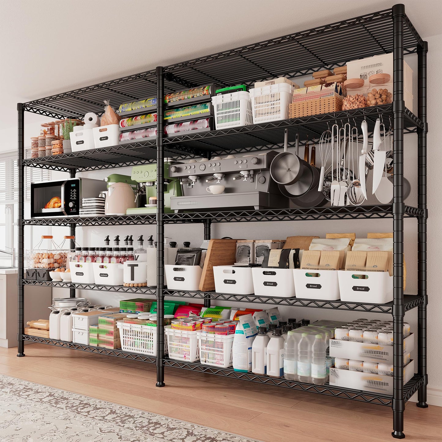 REIBII 70" W Storage Shelves 1600LBS,Widen Garage Shelving Heavy Duty Metal Shelving 5-Tier Wire Shelving, L-Shaped Wire Shelving Adjustable Metal Shelves for Pantry Kitchen Garage, 15.8" D*72.4" H