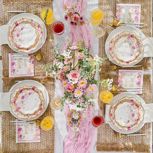 Kate Aspen Baby in Bloom 62 Piece Party Tableware Set Baby Shower Party Decorations Plates & Napkins, Vibrant Floral Botanical (16 Guests)- Perfect for Greenery Baby Shower
