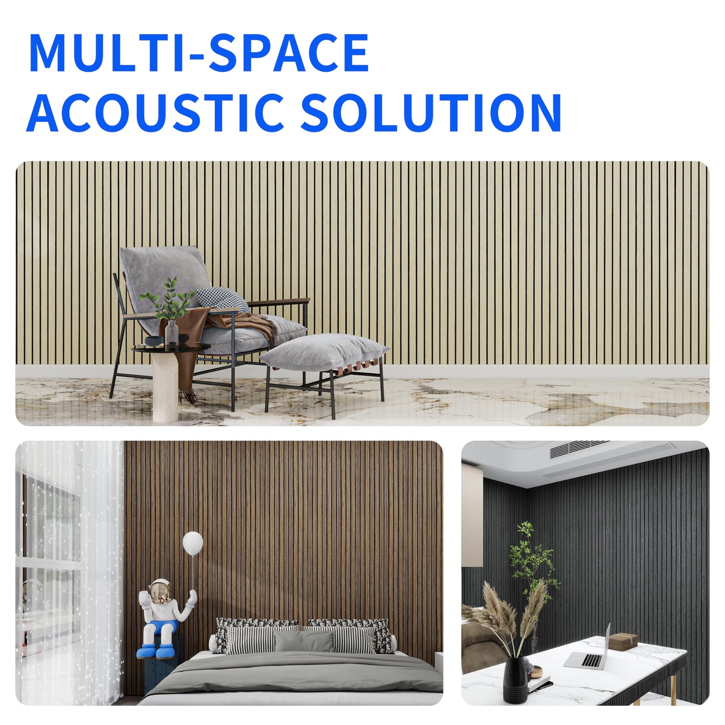 Peel and Stick Acoustic Wall Panels 8-Pack 43.3" * 11.8" – 3D Wood Slat Sound Absorbing Panels for Home Theater, Office & Bedroom – Easy DIY Installation, Oak Finish
