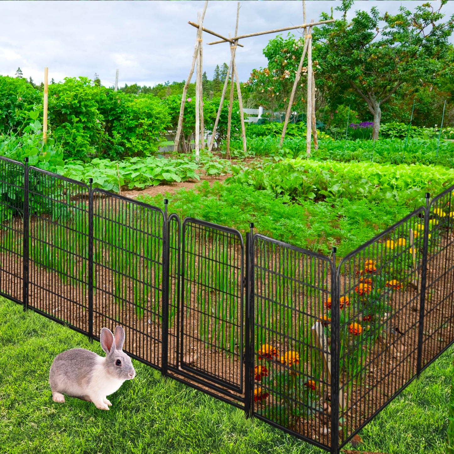 Getlay Tall Garden Fences and Borders for Dogs, 4.6ft High Dog Fence, 6 Panels Total 13.3 Ft Long, Gate 21 inches Wide with Low Sills. Modular Fencing, Dog Fence Outdoor for Yard