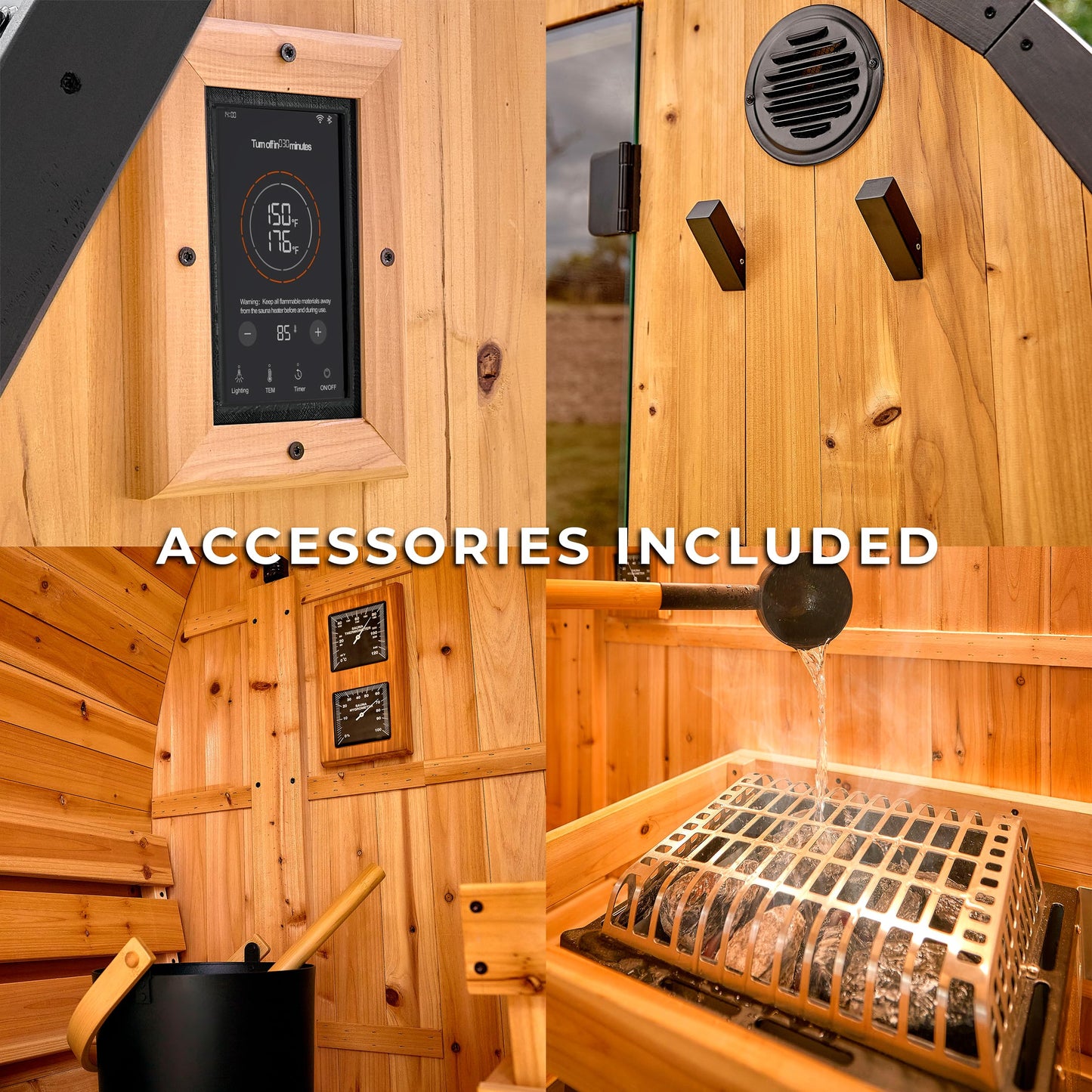 Backyard Discovery Henley 4-6 Person Traditional Cedar Outdoor Cabin Sauna with Electric Sauna Heater, Glass Door, Sauna Rocks, Dry Heat, Steam Sauna, LED Lights, Wi-Fi Control, Sauna Accessories