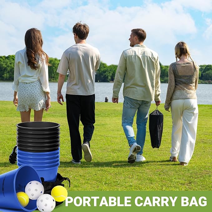 ropoda Giant Yard Pong,Yard Games with Durable Buckets and Balls, Outdoor Game with Carry Bag for The Beach,Lawn, Great Gift Choice for Families(Blue and Black)