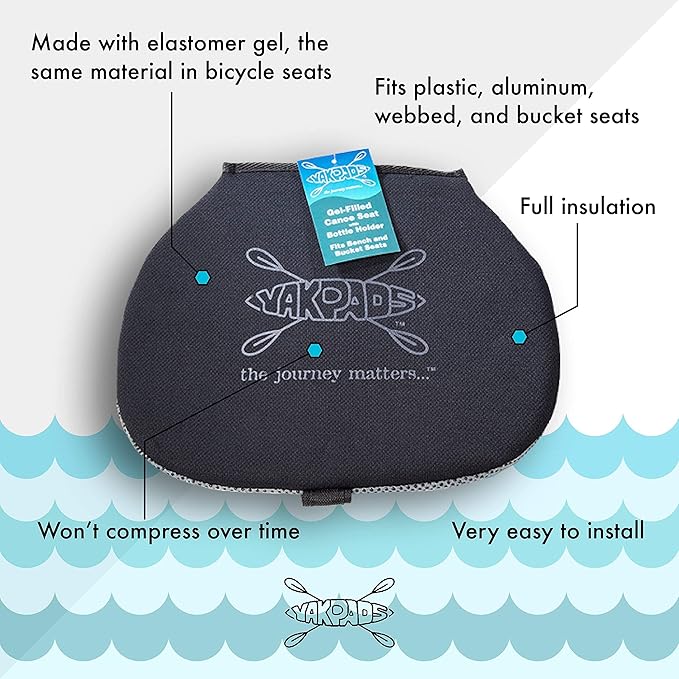 Cushioned Seat Pad, Gel Seat Pad for Canoes with Water Bottle/Thermos Holder, Portable Seat Cushion for Outdoor Watersports and Recreation