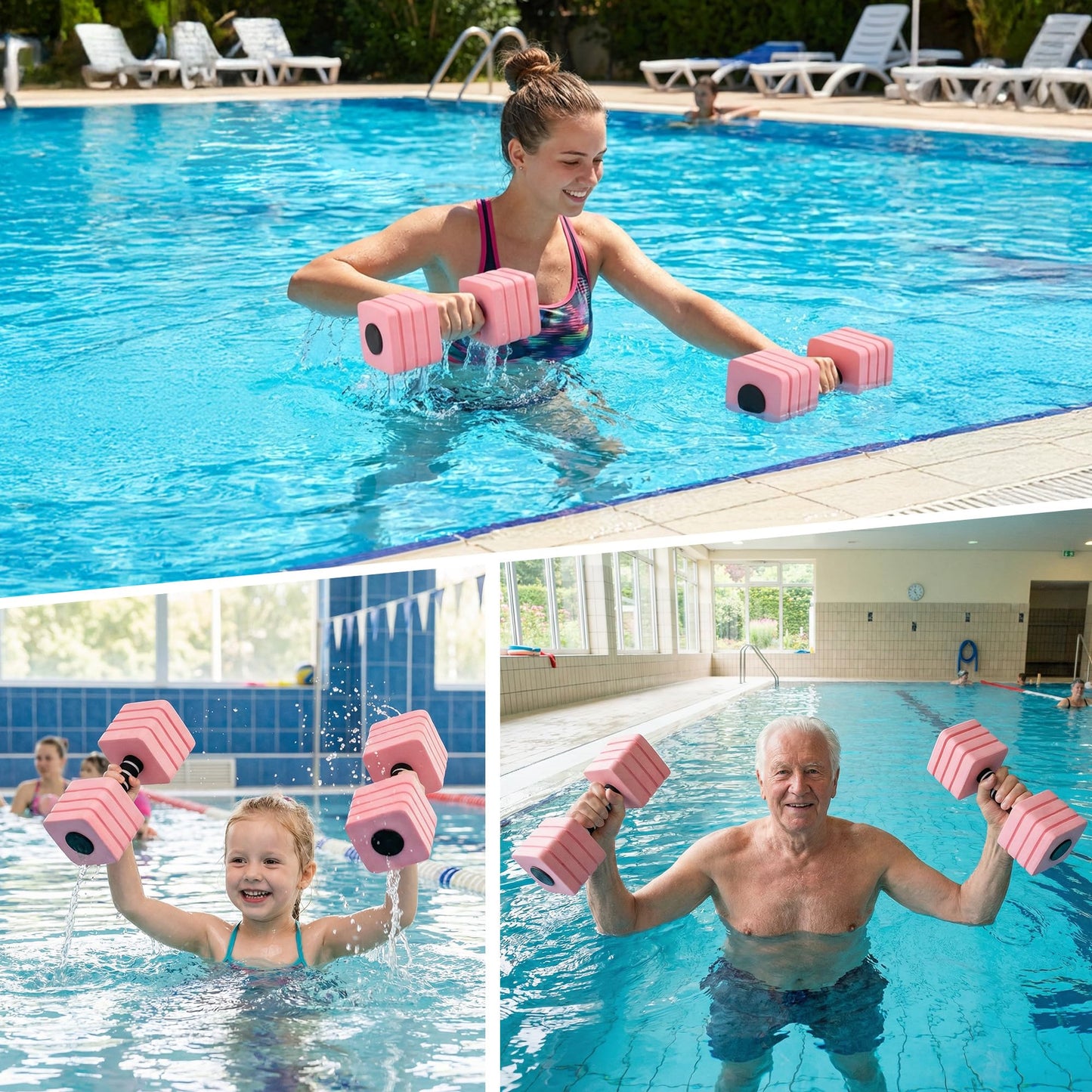 Water Weights for Pool Exercise, EVA-Foam Water Aerobics Equipment for Women,Kids,Seniors, Pool Weights Water Workouts Weight Loss-Pink